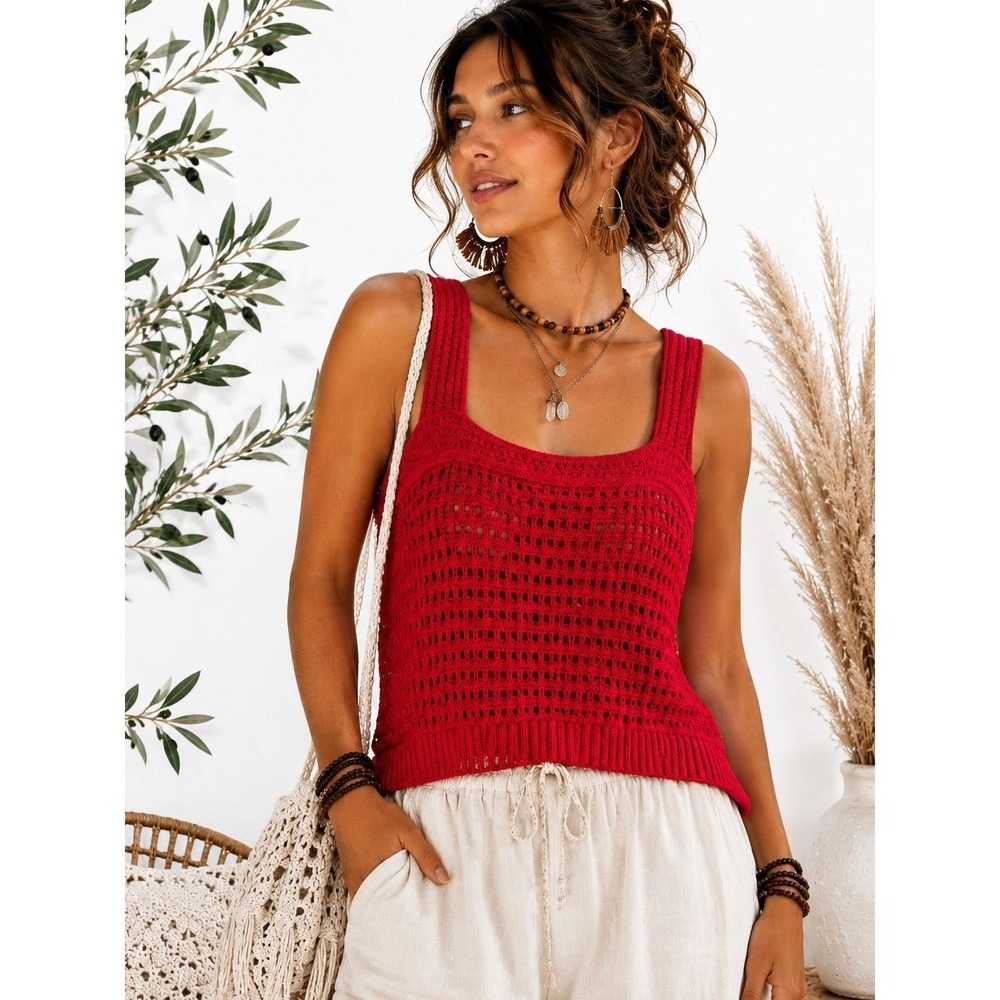 Universal Thread Red Crochet Knit Tank Top